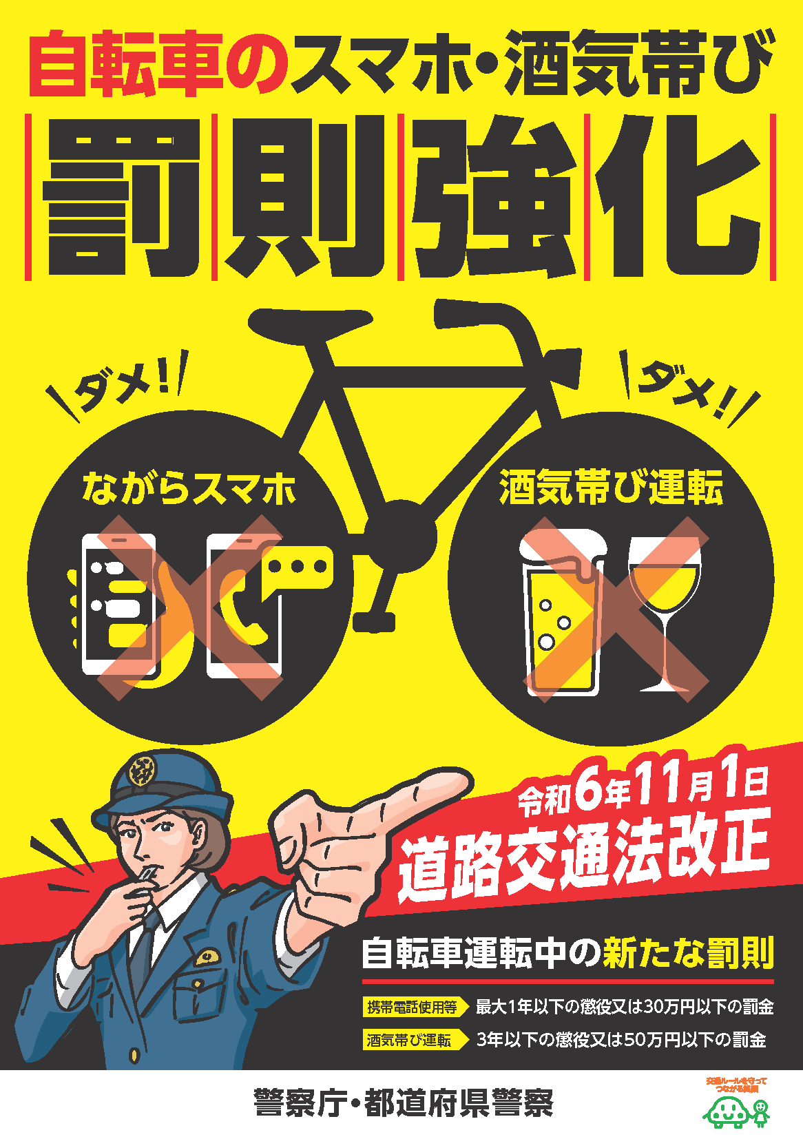 自転車のスマホ　酒気帯び　罰則強化