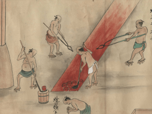 After heating for a long time, the silver reacts with the salt to form silver chloride, which separates from the gold.の画像