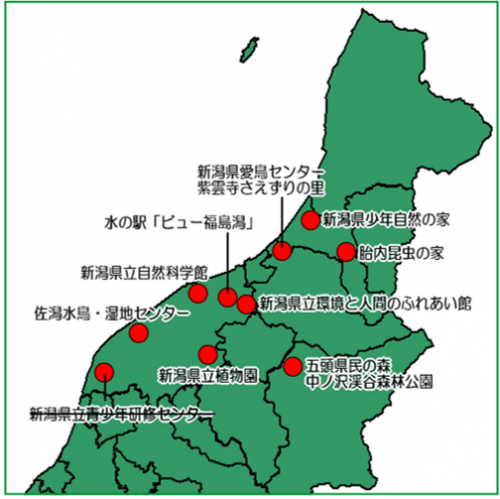 新潟県の環境学習施設地図（下越）