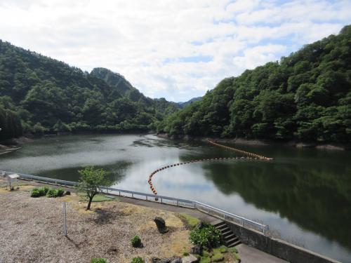 管理所屋上から貯水池上流方向を望む