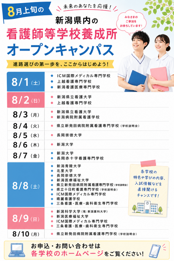 新潟県内の看護師等学校養成所のオープンキャンパス情報 - 新潟県