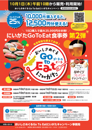 おいしさめぐるGo To Eatにいがたキャンペーン第２弾